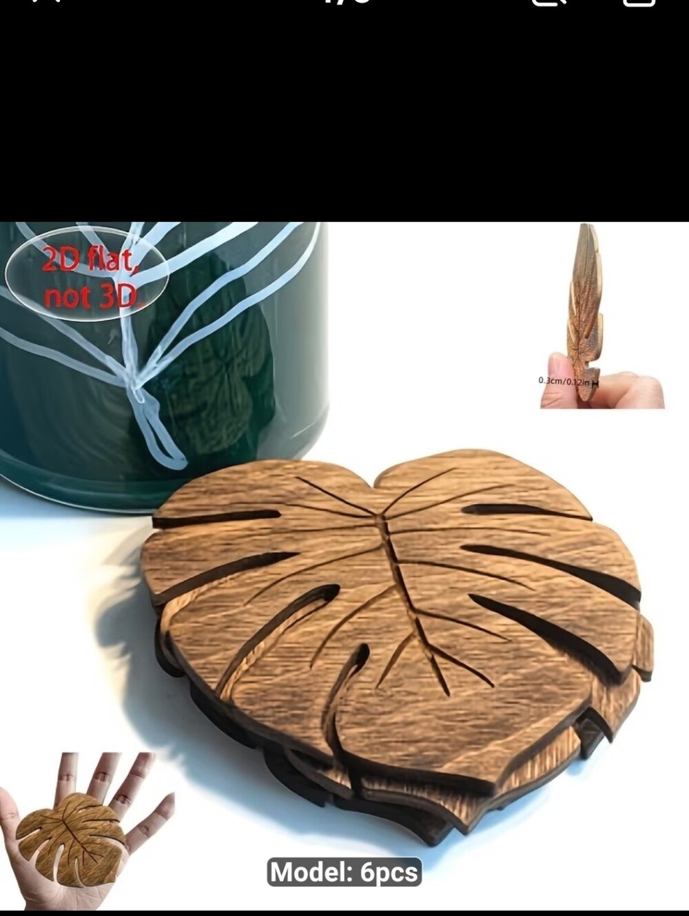 New Wooden Monstera Leaf Coasters - Set of 6-1670-325